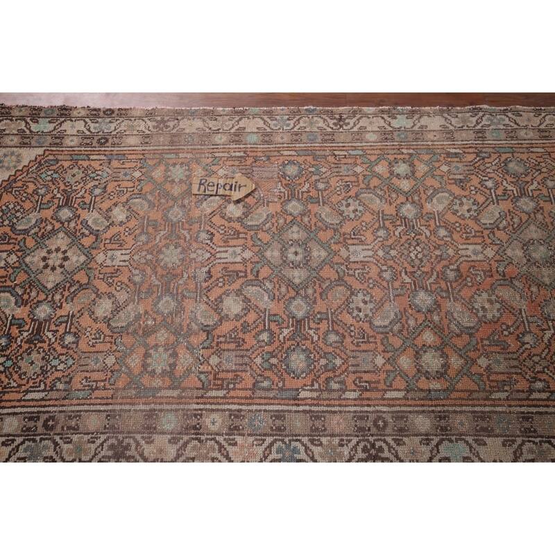 Distressed Hamedan Vintage Persian Runner Rug Hand-Knotted Wool Carpet - 3'5" x 9'4"