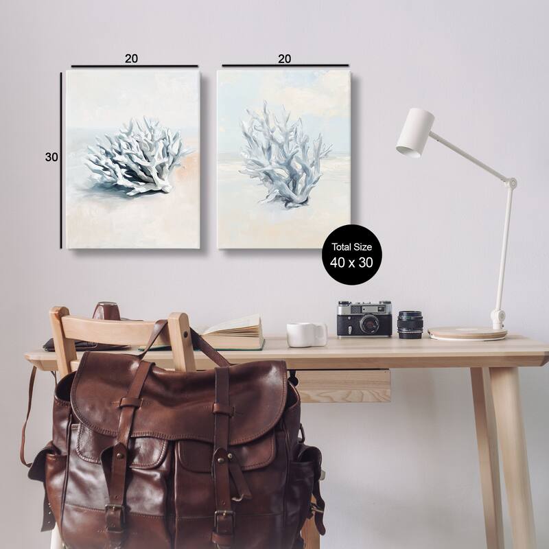 Stupell Faded White Coral Branches Canvas Wall Art Design By Ramona Murdock (Set of 2)