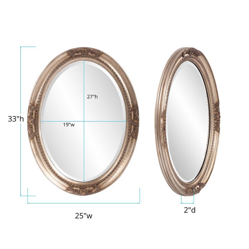 Lisette Antique Silver Finished Wood Oval Wall Mirror