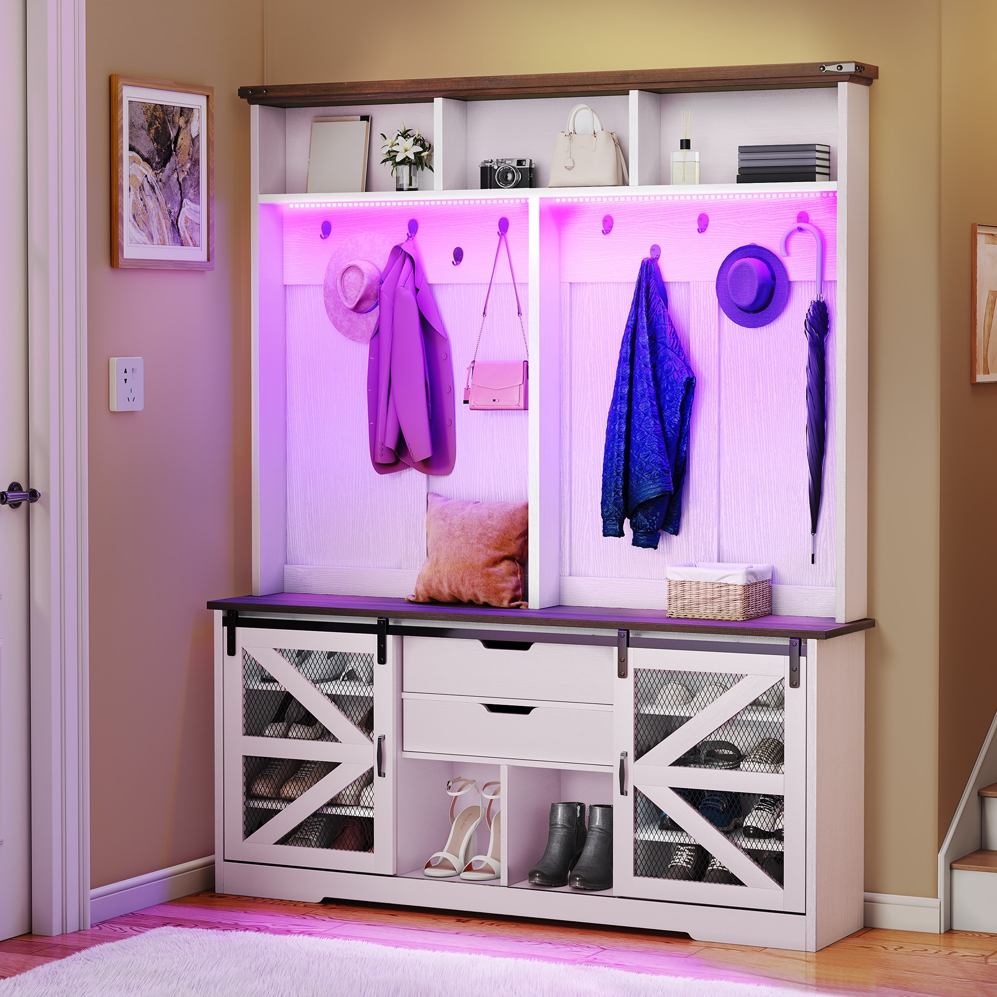Moasis Hall Tree Coat Rack with 2 Drawers and Seat Bench for Hallway