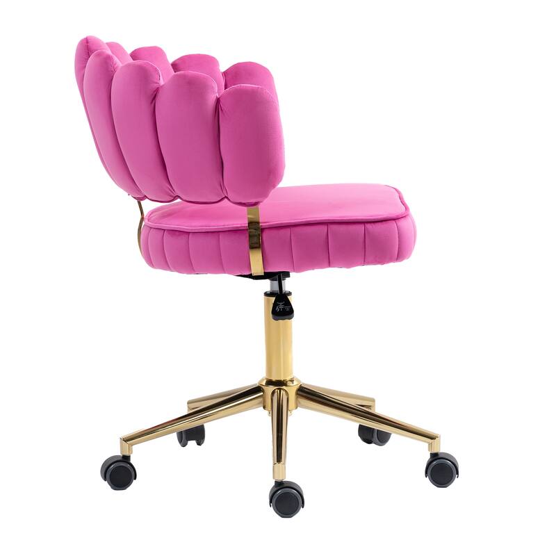 Velvet Home Office Desk Chair, Height Adjustable Task Chair, Armless Single Chair with Wheels, 360° Swivel Vanity Chair - N/A