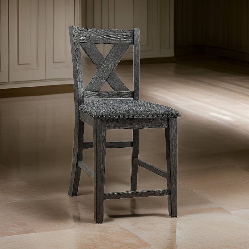 Chair with High X Shaped Back and Nailhead Trim, Set of 2, Brown