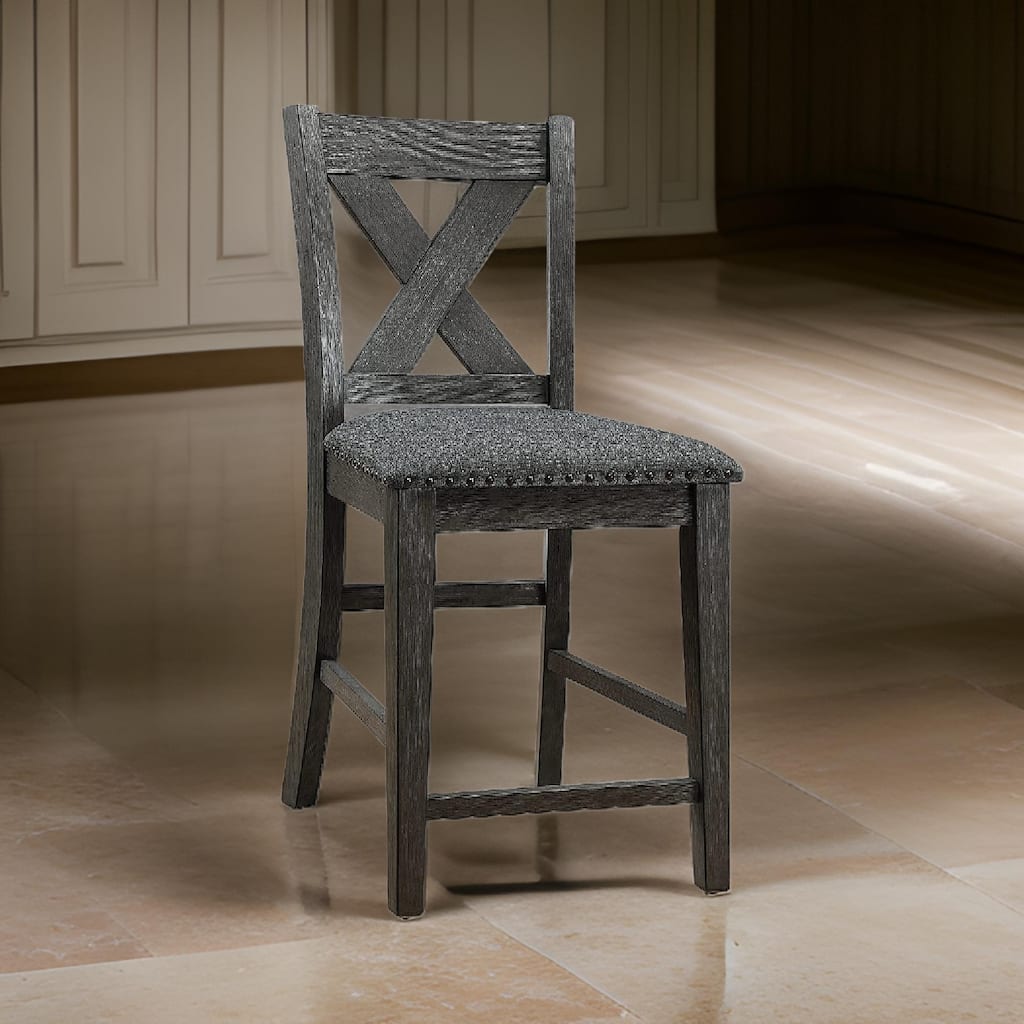 Chair with High X Shaped Back and Nailhead Trim, Set of 2, Brown