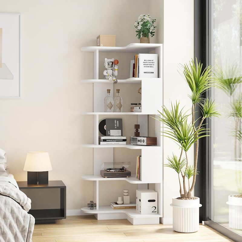 5-Tier Corner Bookshelf,L-Shaped Bookcase Freestanding Storage Shelf & Display Stand for Living Room, Office, Bedroom