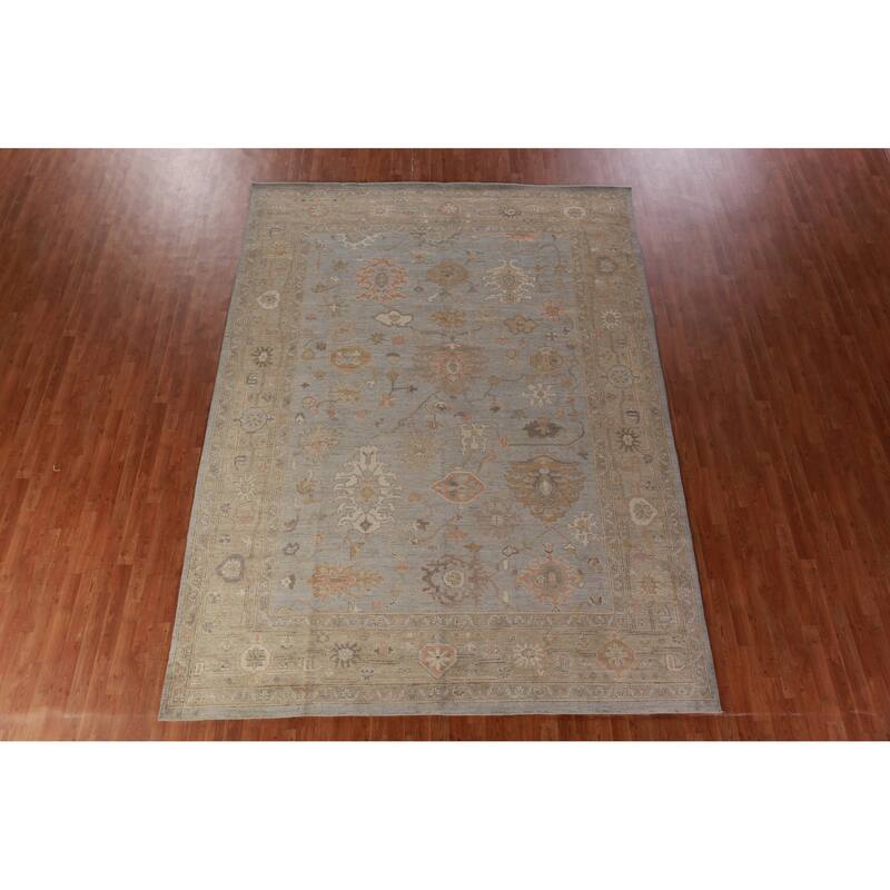 Hand Knotted Oriental 100% Wool Carpet Transitional All-Over Greys & Charcoal Oushak Area Rug - 11' 10'' X 8' 10''