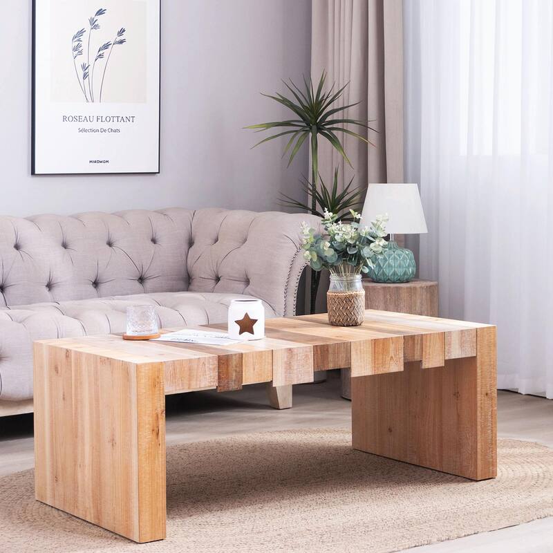 Industrial Style Coffee Table - 48" Rectangular with Wood Grain