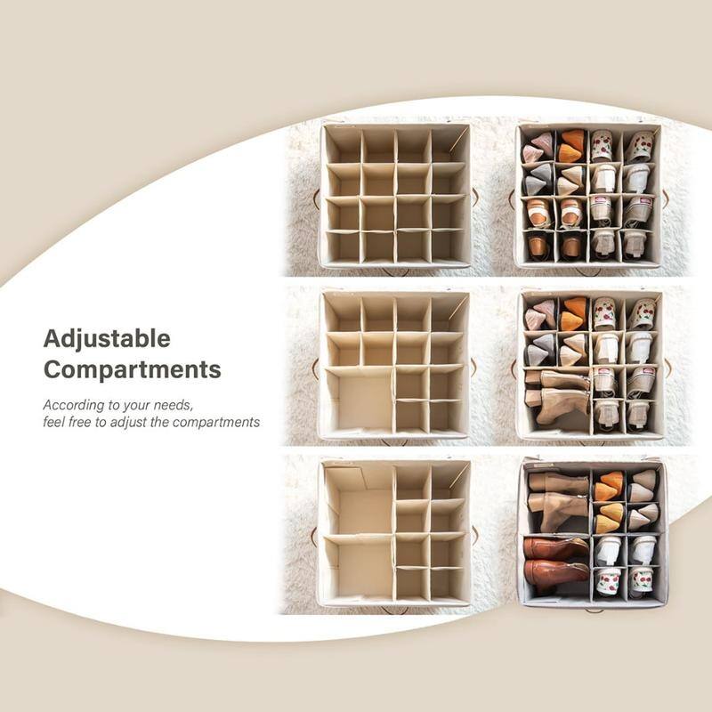 Shoe Organizer,Adjustable Dividers & Clear Cover