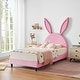 preview thumbnail 11 of 31, VECELO Wooden Cute Rabbit Twin Bed Frame with Upholstered Headboard, Kids Bed Frame Set of 2