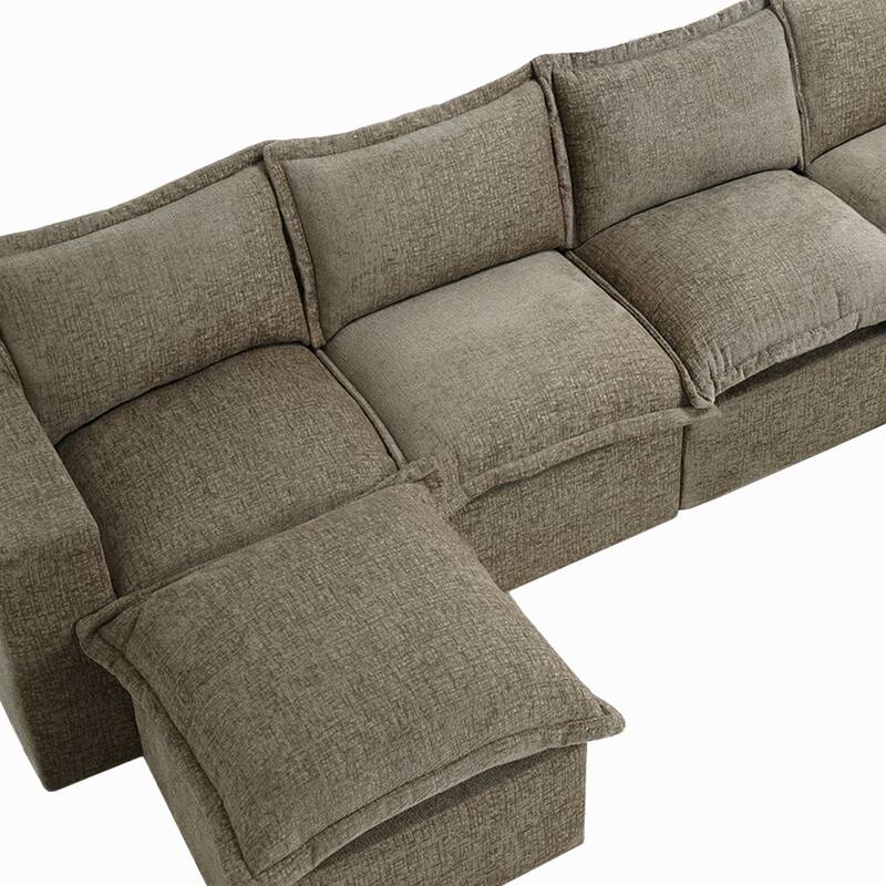 Chenille No Assembly Modular Sectional Sofa Cloud Couch with Ottoman