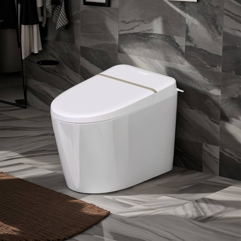 Smart Toilet, One Piece Bidet Toilet for Bathrooms,Modern Elongated Toilet with Warm Water,Dual Auto Flush,Foot Sensor Operation