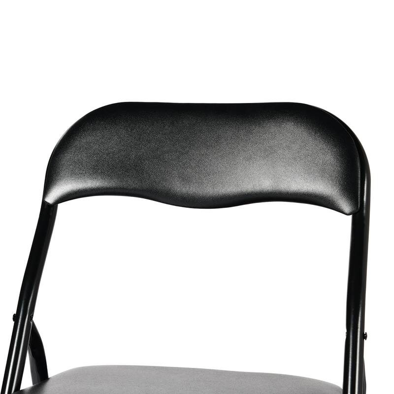 HomeRoots Set of Two Black Faux Leather and Steel Folding Chairs - 15.40 in. x 31.10 in. x 16.90 in.