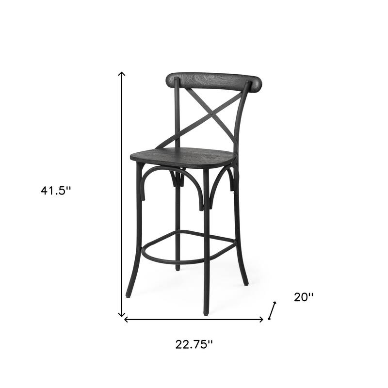 HomeRoots 26" Black Solid Wood and Iron Counter Height Bar Chair