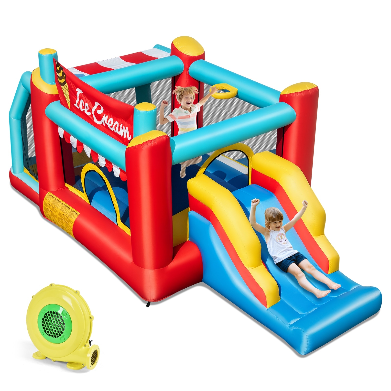 Gymax Inflatable Bounce House 5-in-1 Ice Cream Jumping Castle w/ 480W