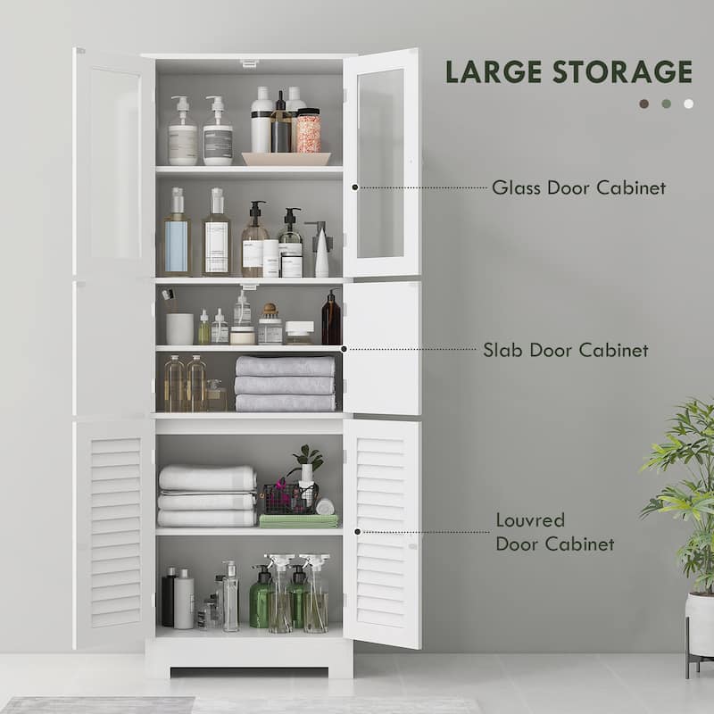 White MDF Tall Bathroom Cabinet with Triple Doors and Adjustable Shelf - 23.6" W x 11.8" D x 67.1" H