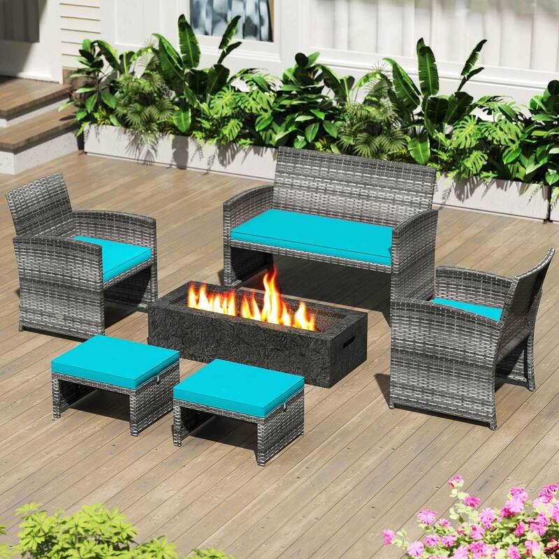 Costway Patio Ottomans Set of 2 PE Rattan Footstools with Removable - See Details