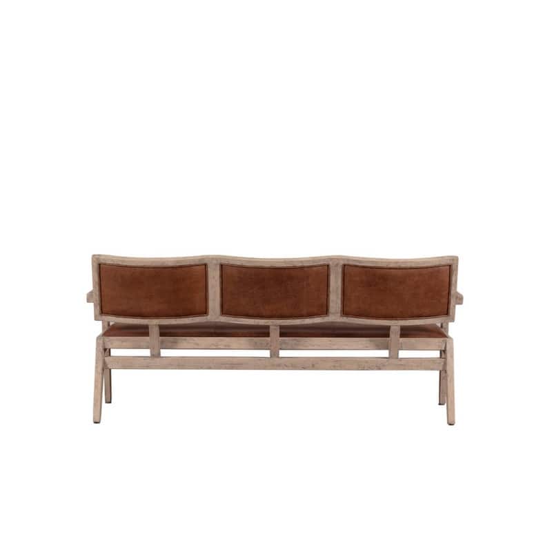 Mid-Century Woven Leather Arm Bench Weathered Natural