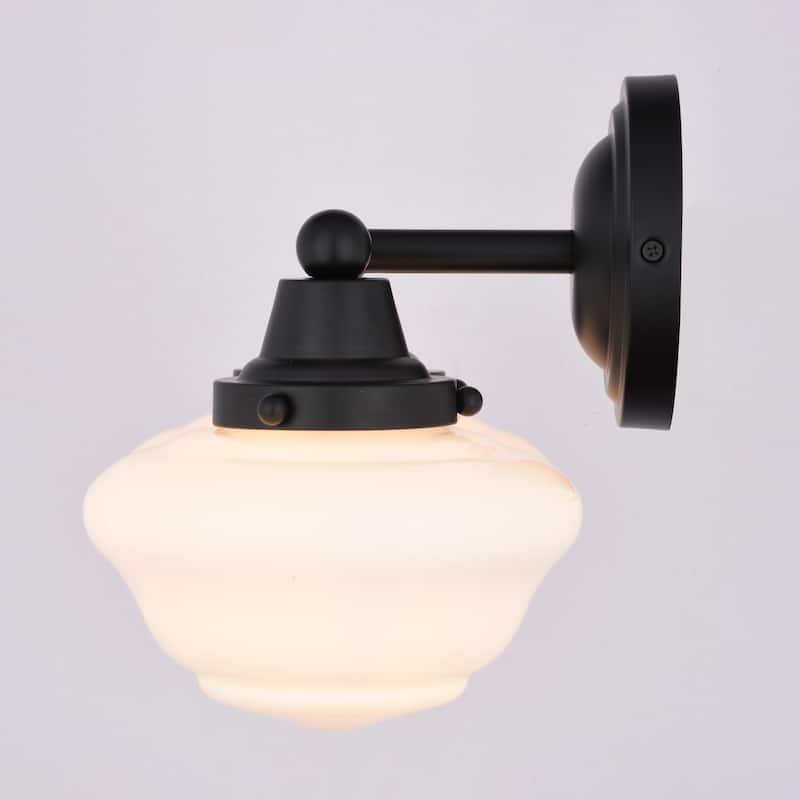 VAXCEL Eastgate Bathroom Vanity Wall Light Fixture, White Frosted Opal Glass Schoolhouse Shade, Dimmable, LED Compatible