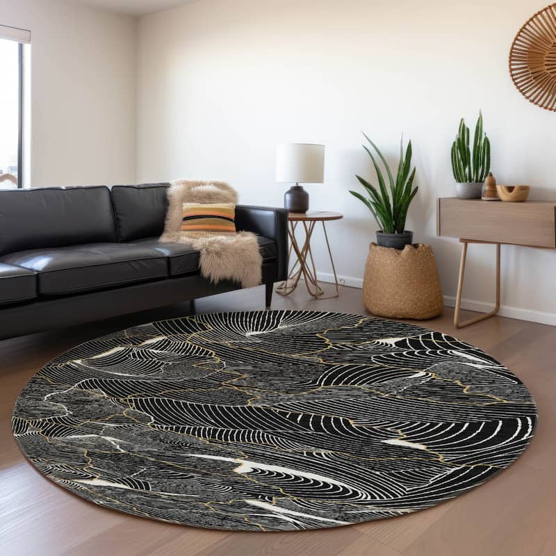 Premium Washable Super Soft Contemporary Puzzle Mayfield Rug - Black - 8' x 8'