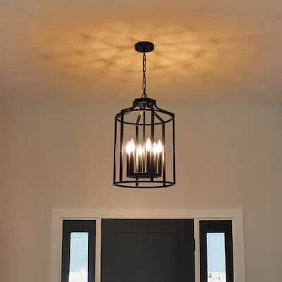 6-Light Dimmable Lantern Chandelier - Matte Black