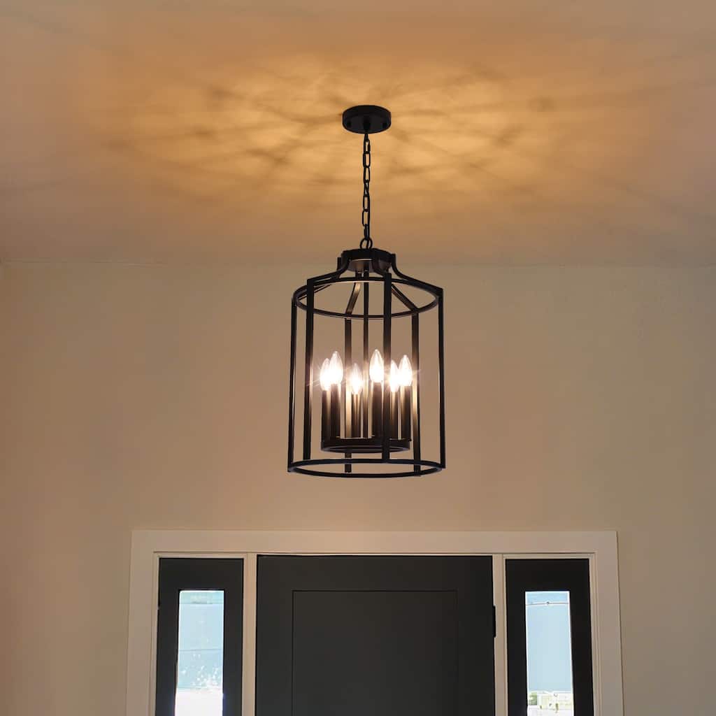 6-Light Dimmable Lantern Chandelier - Matte Black
