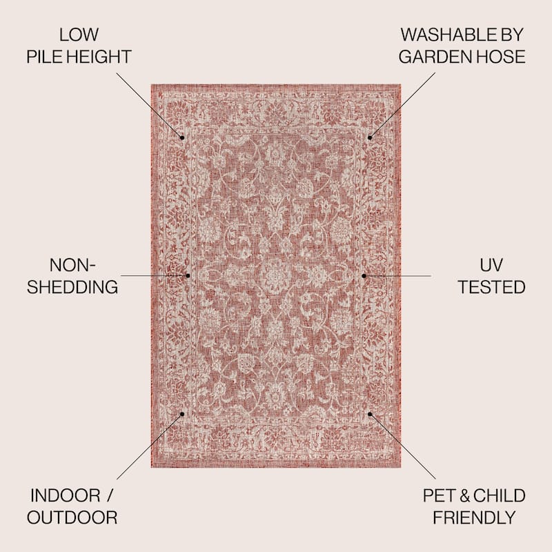 JONATHAN Y Sinjuri Bohemian Textured Weave Floral Indoor/Outdoor Area Rug