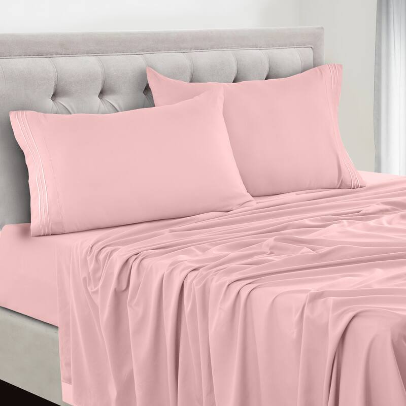 6 Piece Bed Sheet Set Deep Pocket Ultra Soft Microfiber Bedding Sheets - Twin XL - Baby Pink