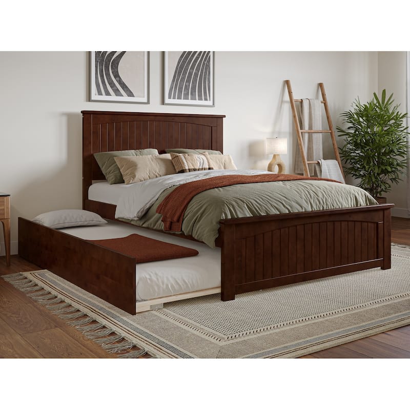 Nantucket Solid Wood Platform Bed with Matching Footboard & Twin Trundle - Walnut - Full