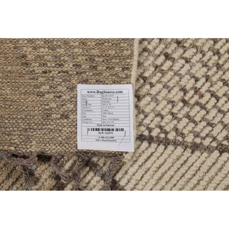 Geometric Moroccan Oriental Runner Rug Handmade Wool Carpet - 2'5"x 13'1"