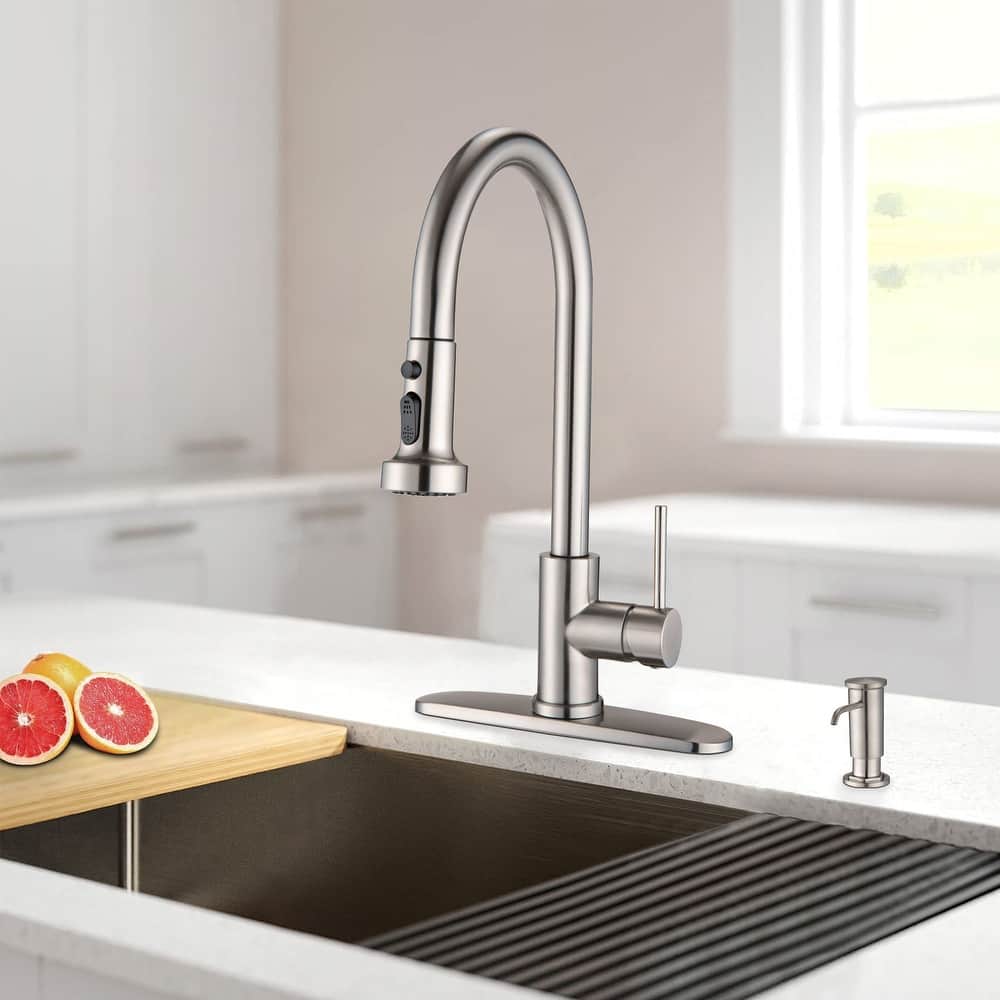 Pull Down Kitchen Faucet With Soap Dispenser Single Handle Kitchen Sink Faucet One Hole Stainless Steel Modern Basin Mixer Taps