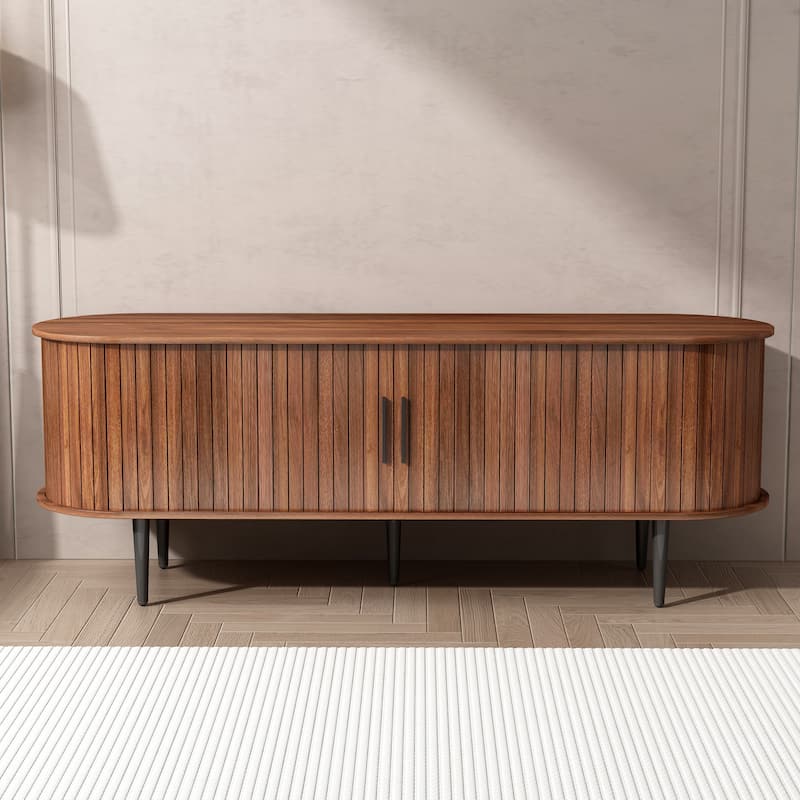 55" Modern TV Console Table with Storage Compartment and Sliding Door, Gaming Entertainment Center with Cabinet for Living Room