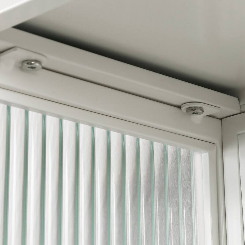 23.62"Glass Doors Modern Two-door Wall Cabinet with Featuring Two-tier Enclosed Storage, an Open Shelf, and Towel Rack