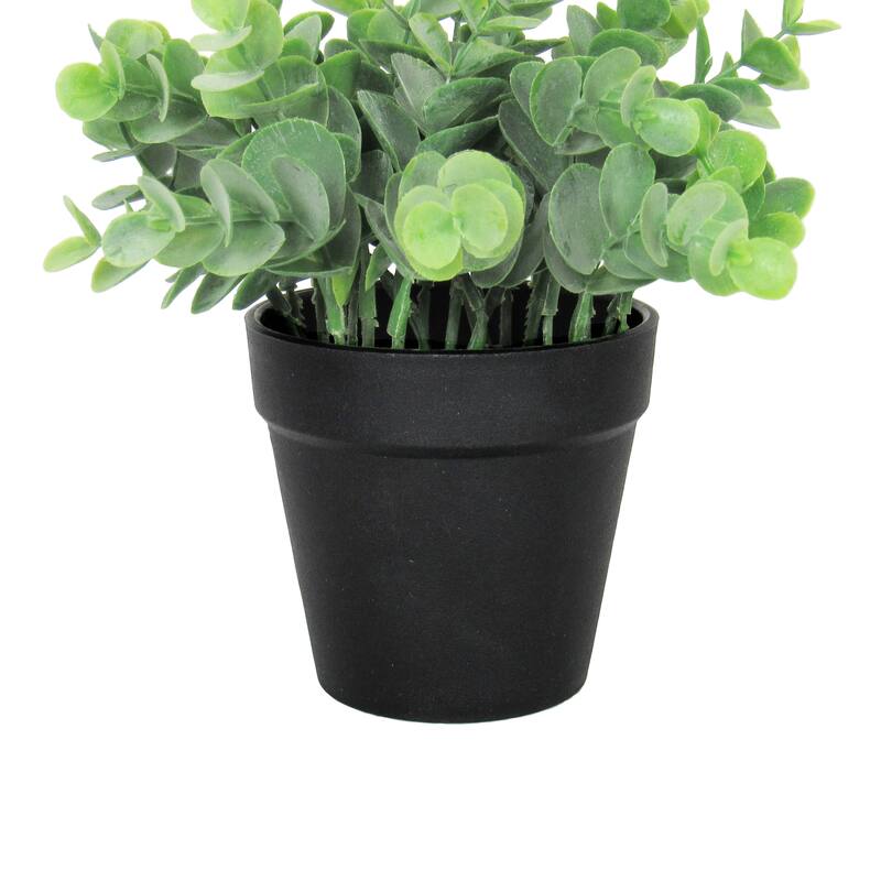 Set of 2 Artificial Eucalyptus Plant in Black Pot 7in - Green