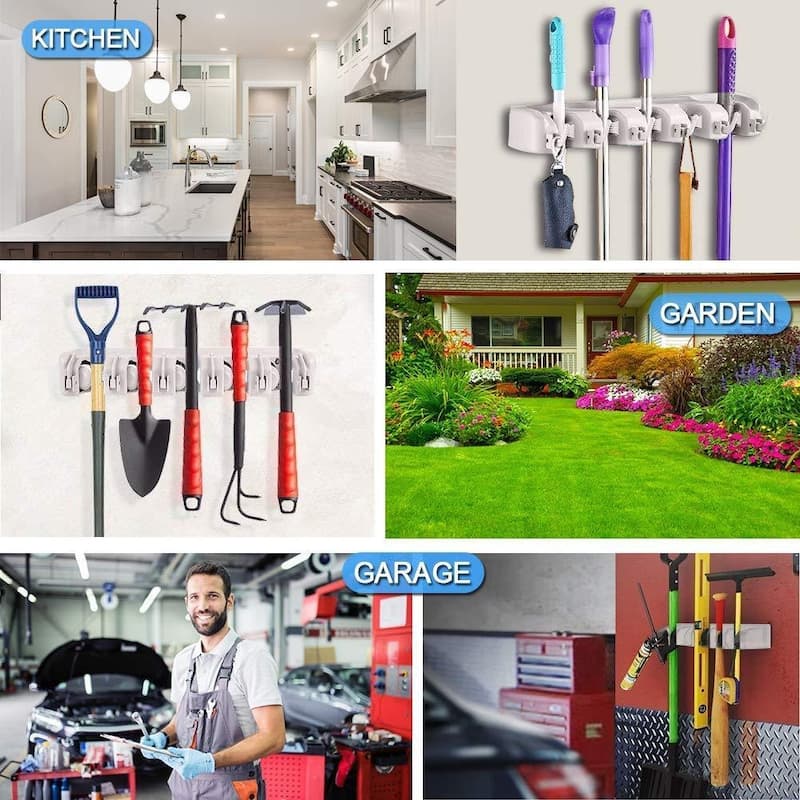 Costway Mop Holder Hanger 5 Position Home Kitchen Storage Broom - See details