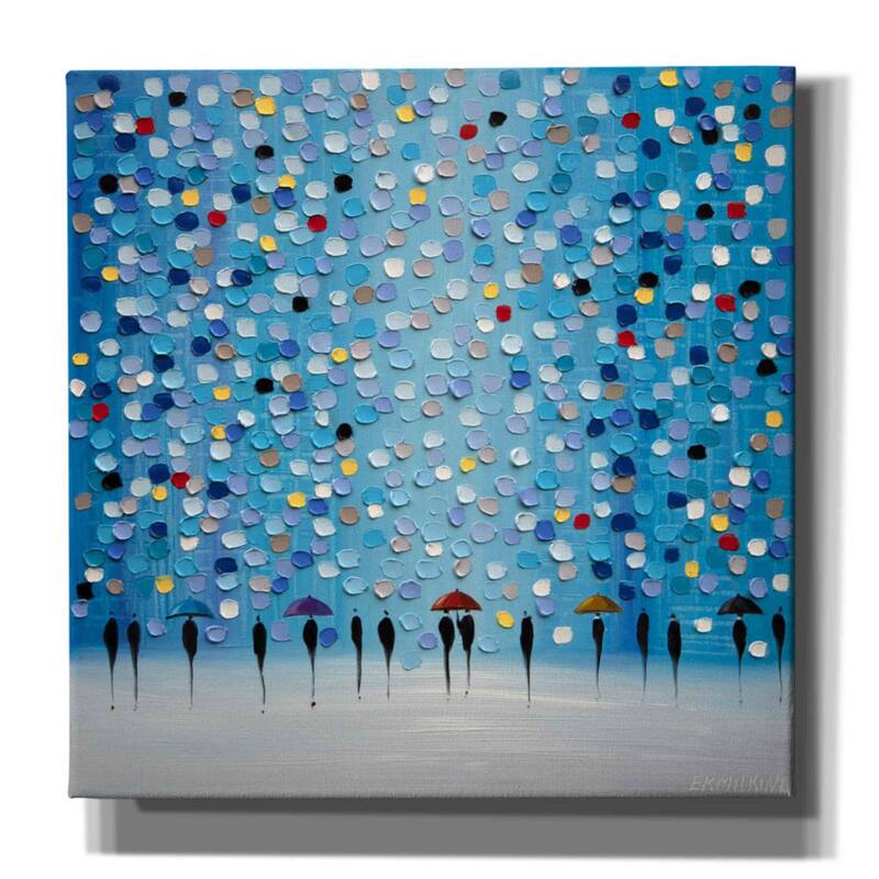 Epic Graffiti 'Colorful City Umbrellas' by Ekaterina Ermilkina Giclee Canvas Wall Art - 37x37