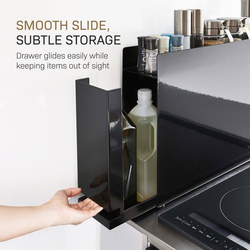 Yamazaki Home Sliding Drawer Seasoning Rack, Steel - L 36.61 x W 4.92 x H 14.45 inches