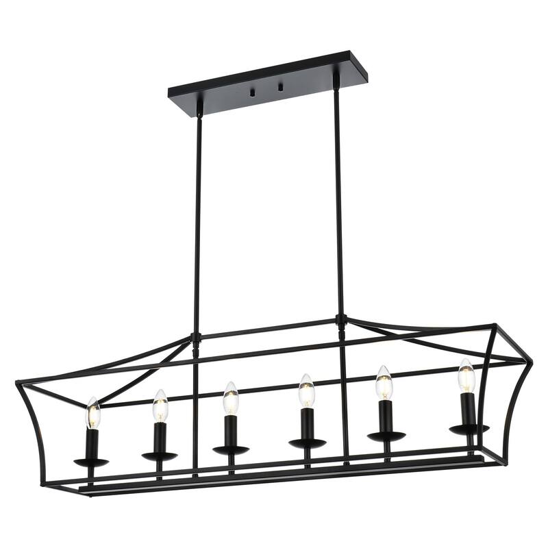 6-Light Kitchen Island Lighting Linear Chandelier Farmhouse Large Black Pendant Lighting for Dining Room Over Table