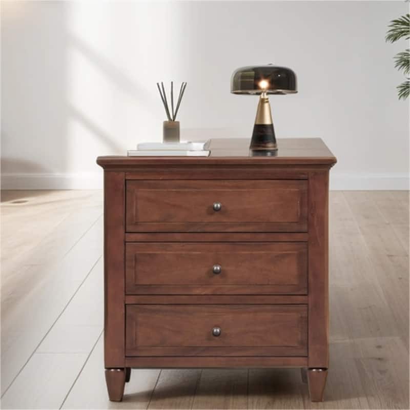 Wood Nightstand with Metal Sliding Rail and 3 Drawer - Brown