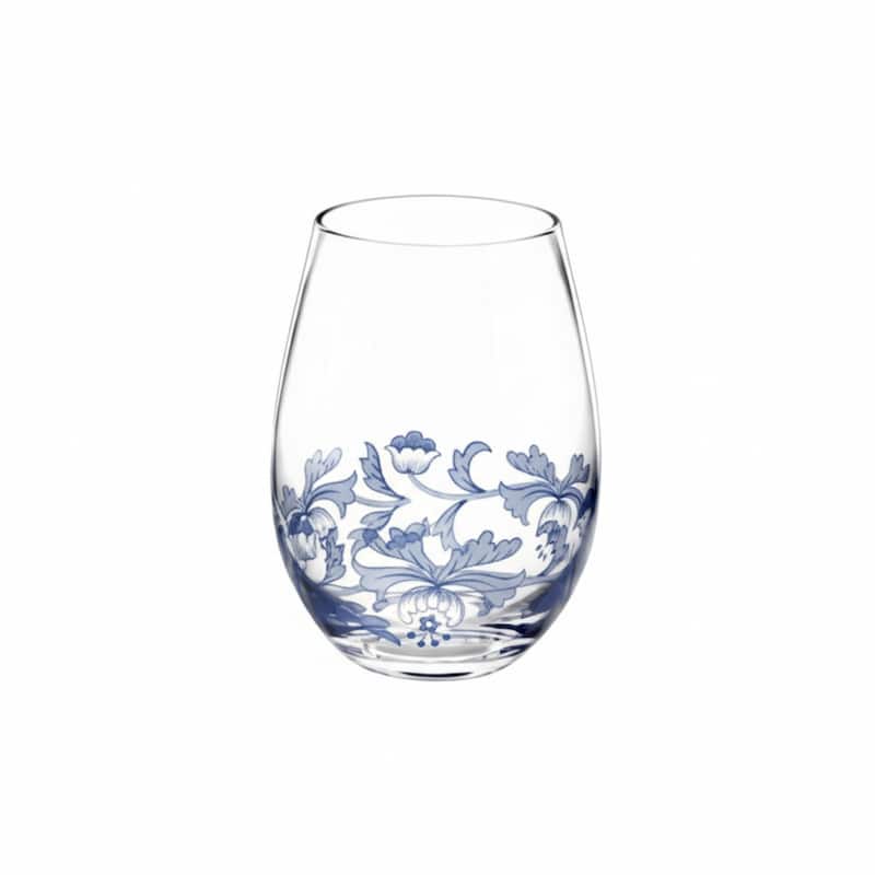Spode Set of 4 Blue Italian Stemless Wine Glass - 19 oz.
