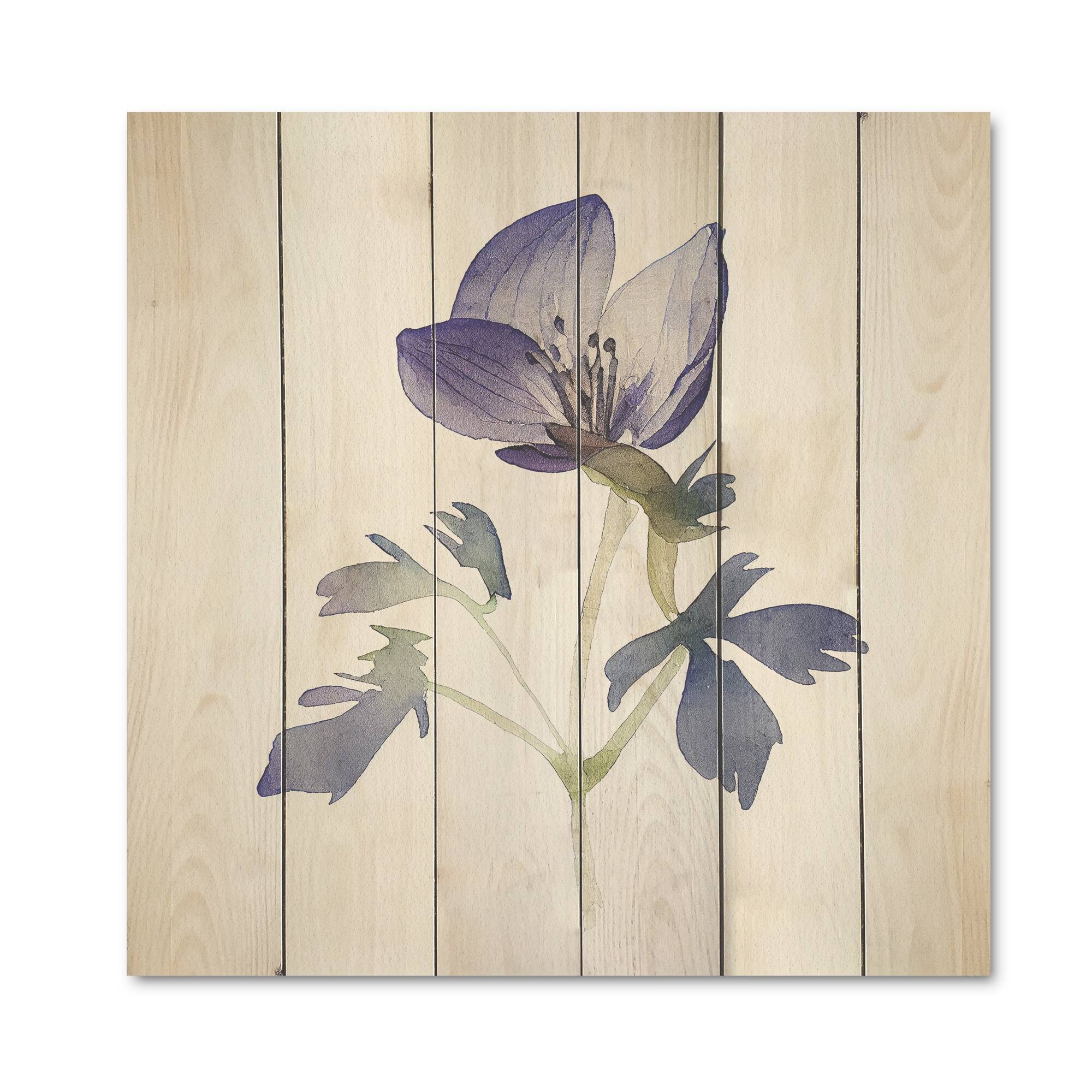 Designart 'Blue Vintage Flower Blooming II' Floral Wood Wall Art