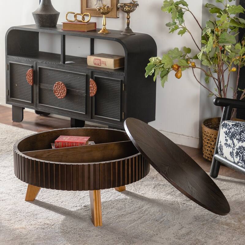 31.5" Retro Round Coffee Table with Storage Space, Suitable for Living Room and Office
