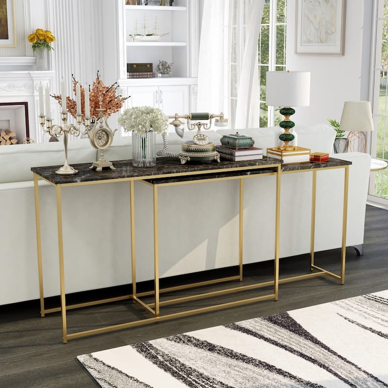 Aneeka Glam Gold 47-inch Faux Marble Nesting Sofa Tables by Furniture of America