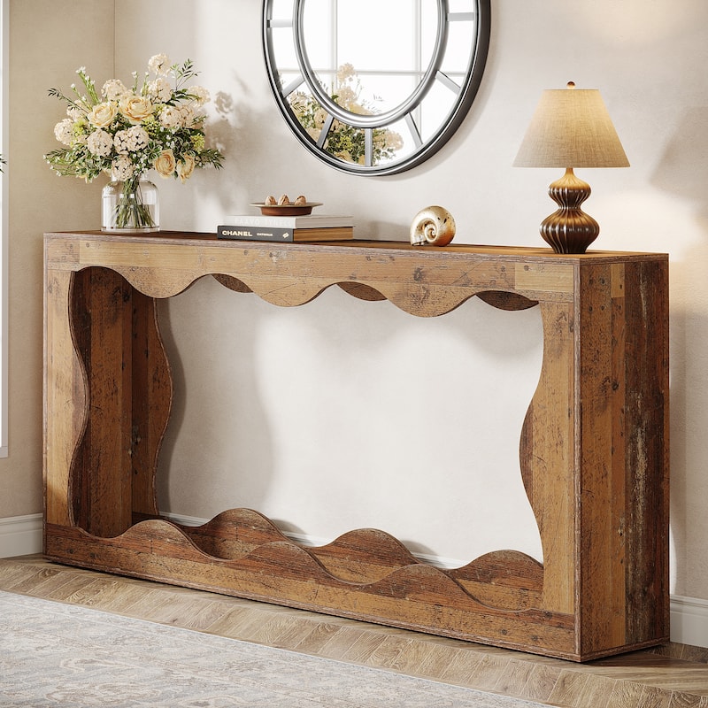 2-tier Wood Console Sofa Table for Entryway Living Room - Mix Brown