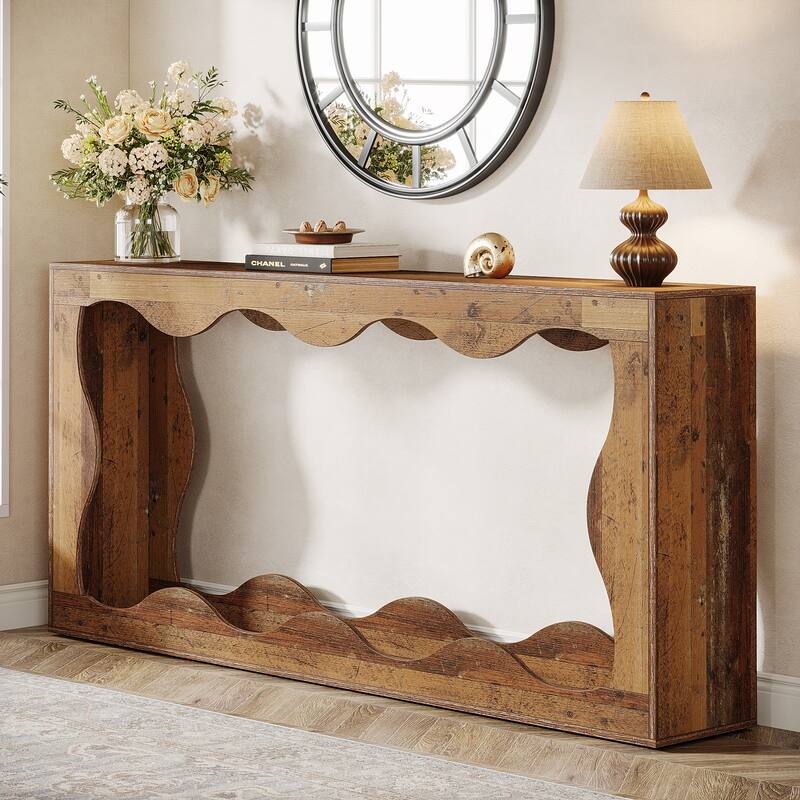 63-Inch Wood Console Table, Rectangular Entryway Table for Living Room, Rustic Brown - Mix Brown