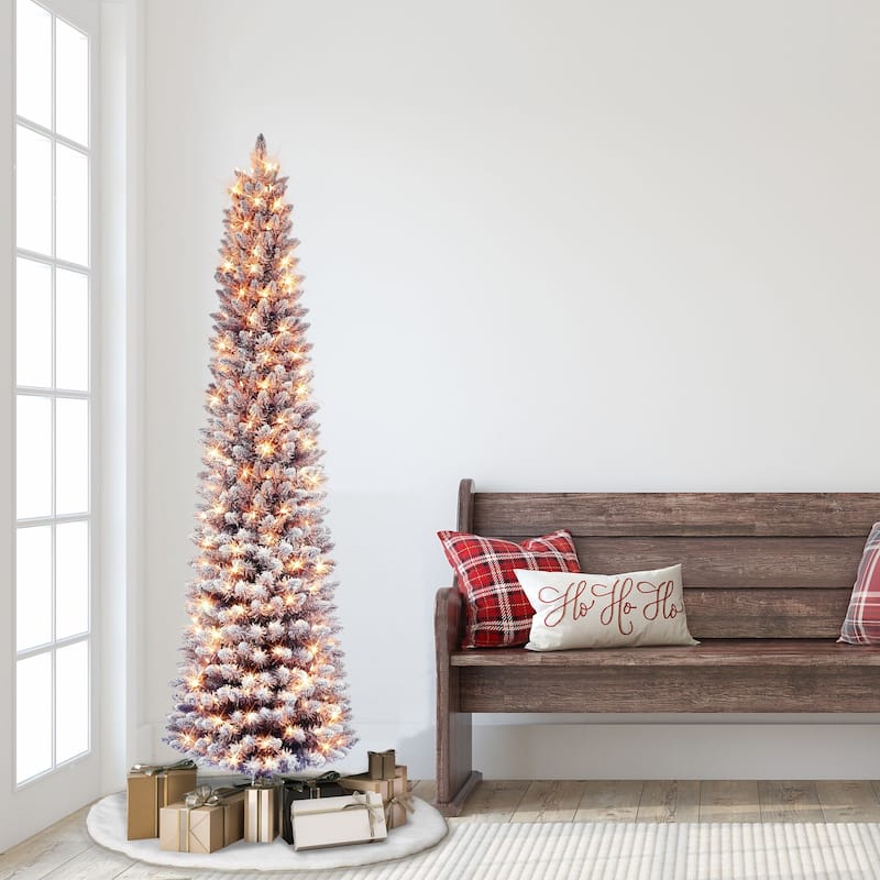 6.5' Flocked Fashion Purple Pencil Artificial Tree Clear Lights - 6.5 Foot