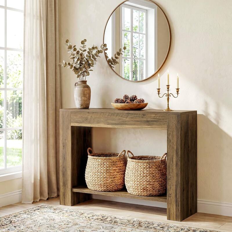 41.3'' Farmhouse Console Table, 2-Tier Sofa Entryway Wooden Behind Couch Table with Storage