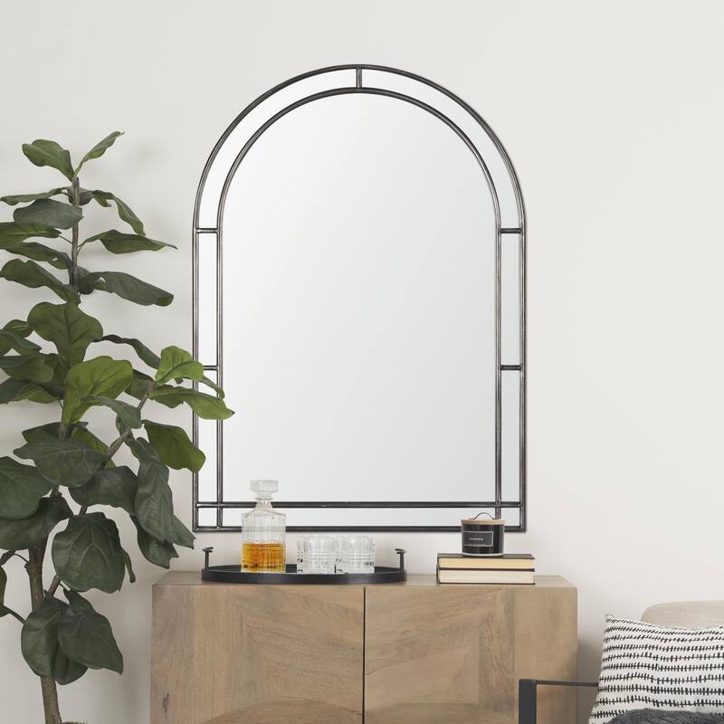 Tiffany is a sophisticated double arched metal framed mirror in a striking brushed black finish. - 34.3L x 1.5W x 48.3H