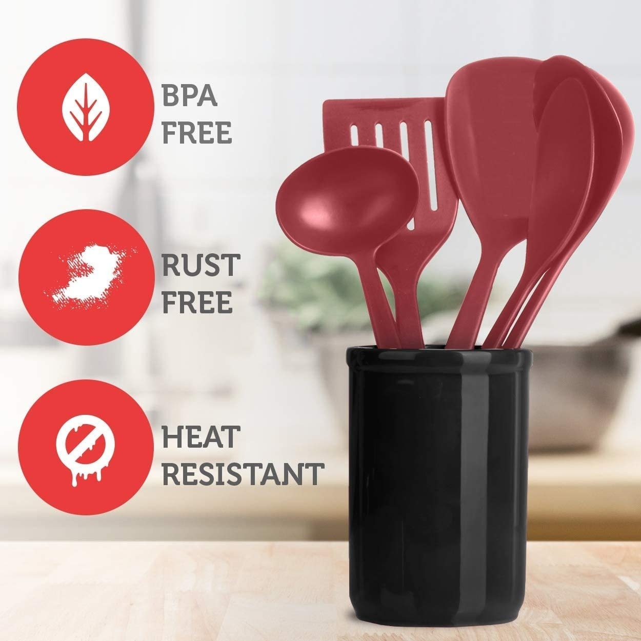 Silicone Kitchen 9 Piece Utensils Set Cooking - BPA Free, Non