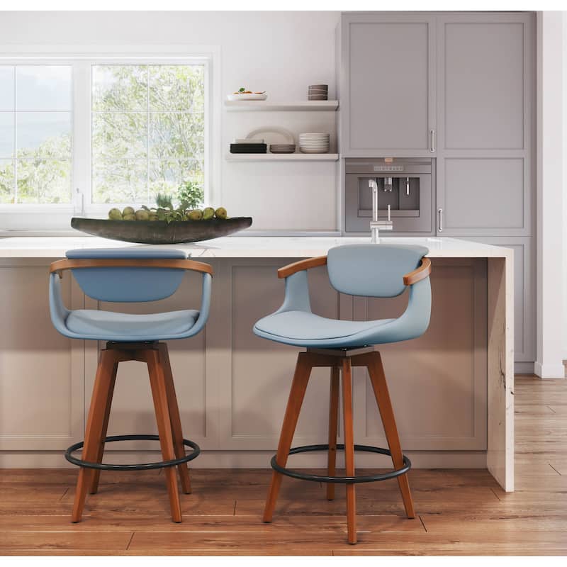 Oracle Mid-Century Modern Counter Stool in Faux Leather & Walnut Wood