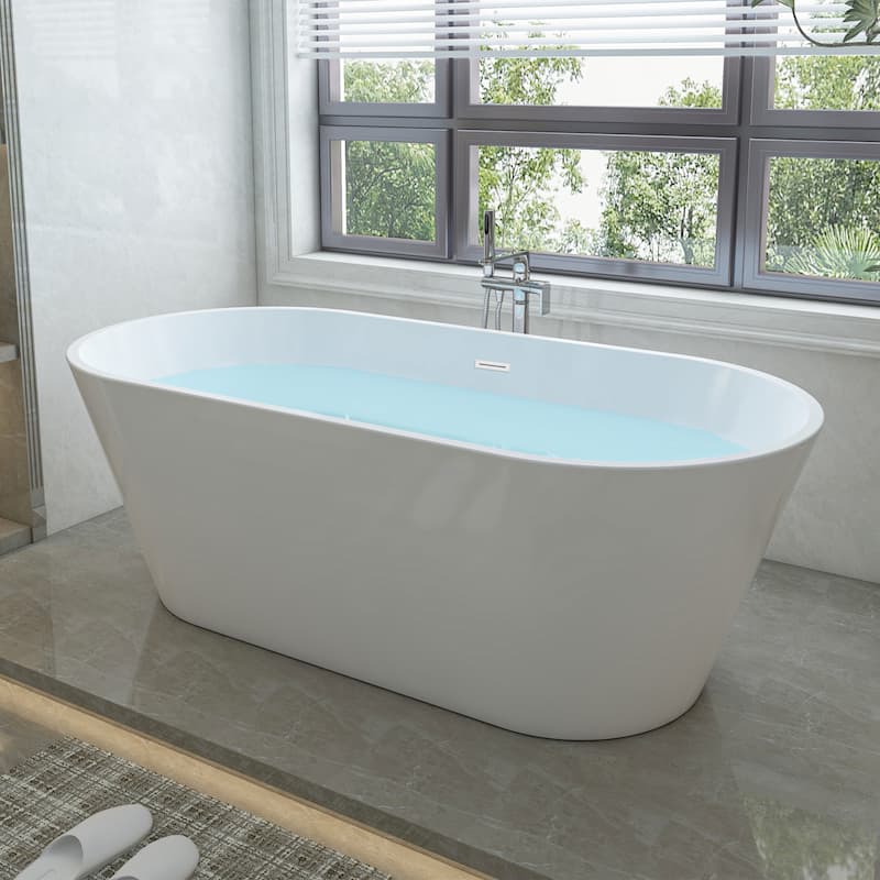 Vanity Art 67" X 32" Non-Slip White Acrylic Freestanding Bathtub