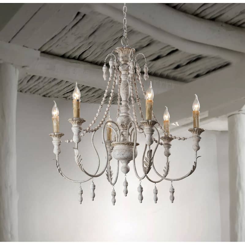 Lusteria Traditional Handmade 6-Light Wood White Chandelier